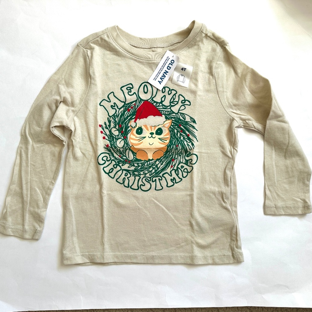 NWT Old Navy Meowy Christmas Cat Shirt Toddlers 4T
